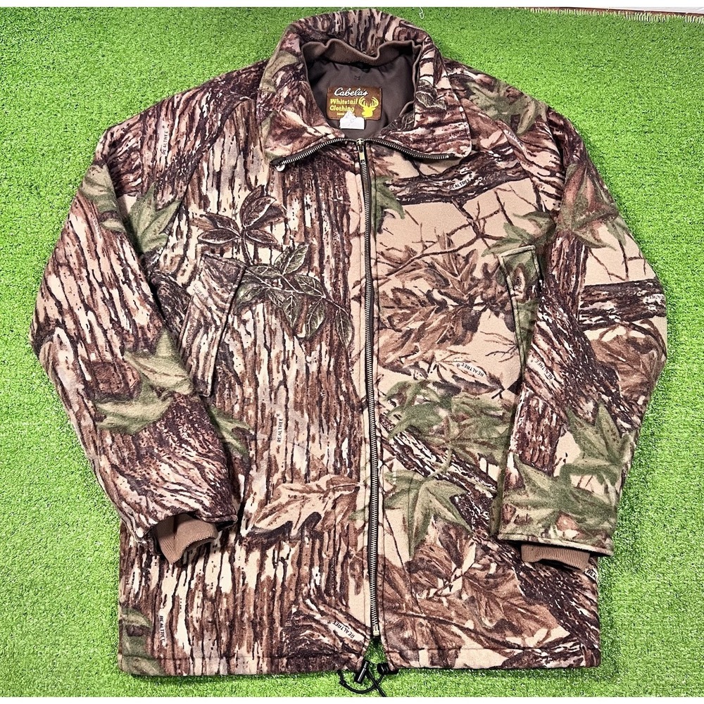 Vintage Cabelas Jacket‎ Mens L Whitetail Clothing Realtree Camo Full Zip Hunting